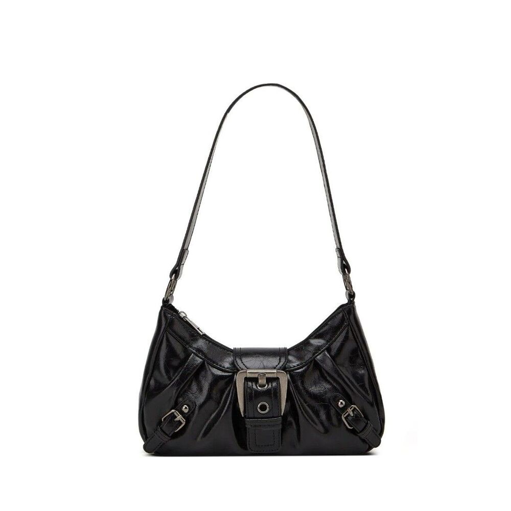Y2K Retro Style Shoulder Bag, Maillard Pleated Rivet Armpit Bag, Leather - Picture 2 of 6